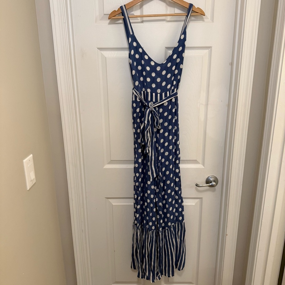 NWT Z&L Polka Dot and Striped Mix Print Jumpsuit with Belt- damaged
